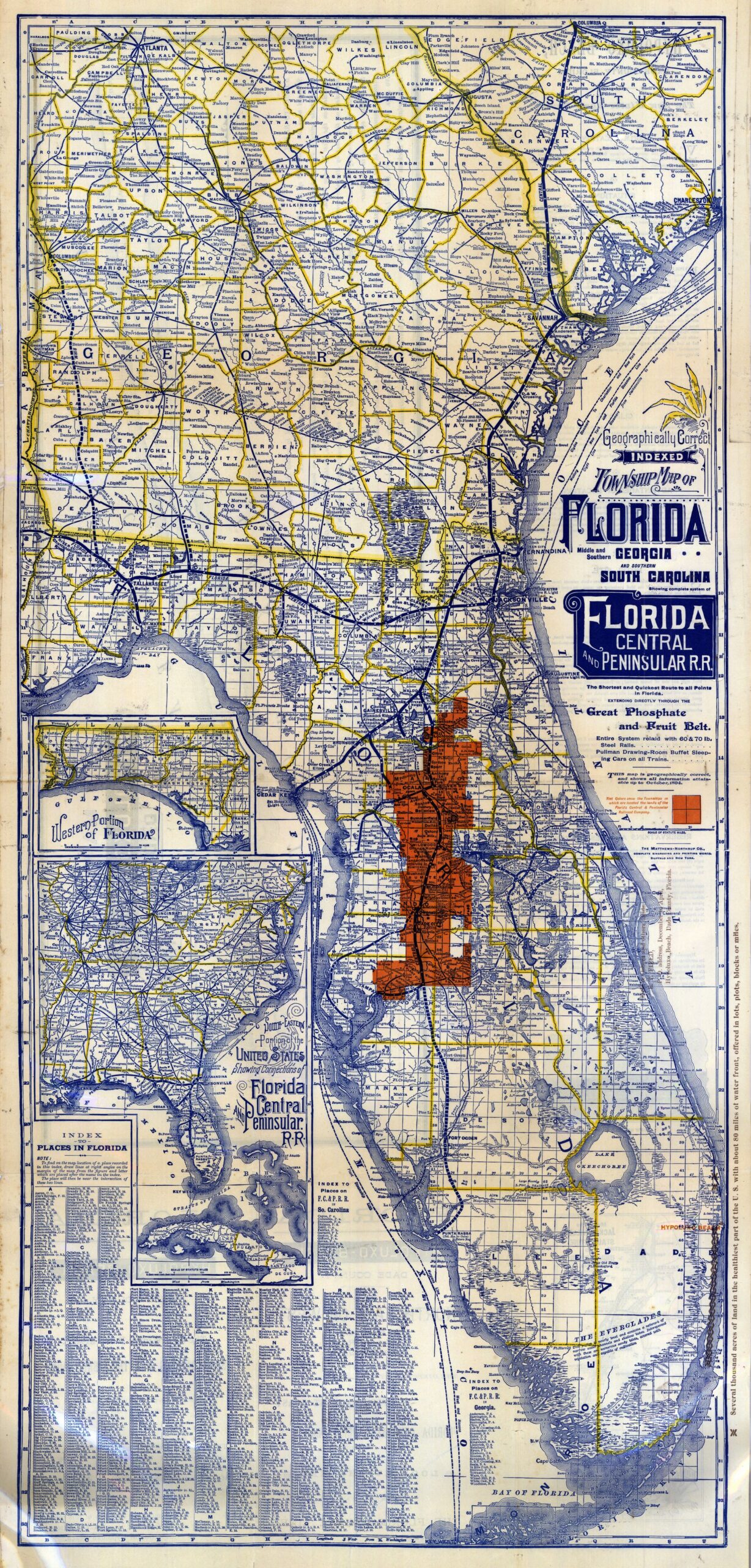 Historic indexed township map of Florida and southern Georgia.