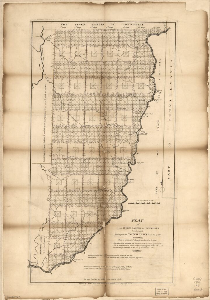 Plat of the Seven Ranges township grid northwest of the Ohio River, 1796.