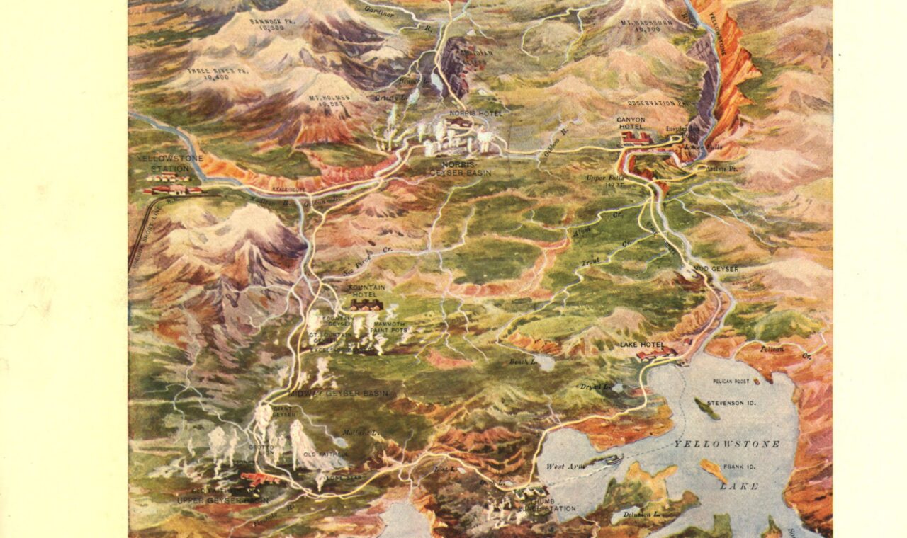 Historic map of Yellowstone National Park.